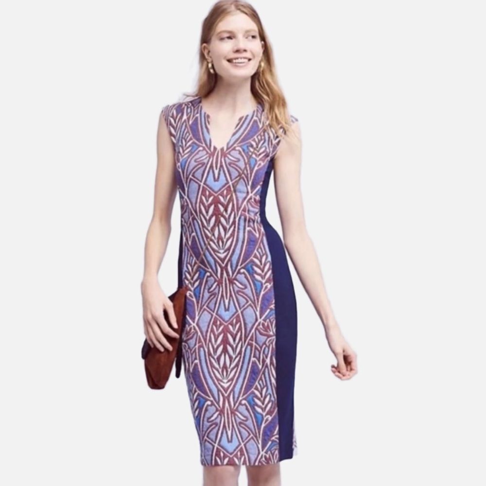 Elegant Blue and Purple Patterned Dress
